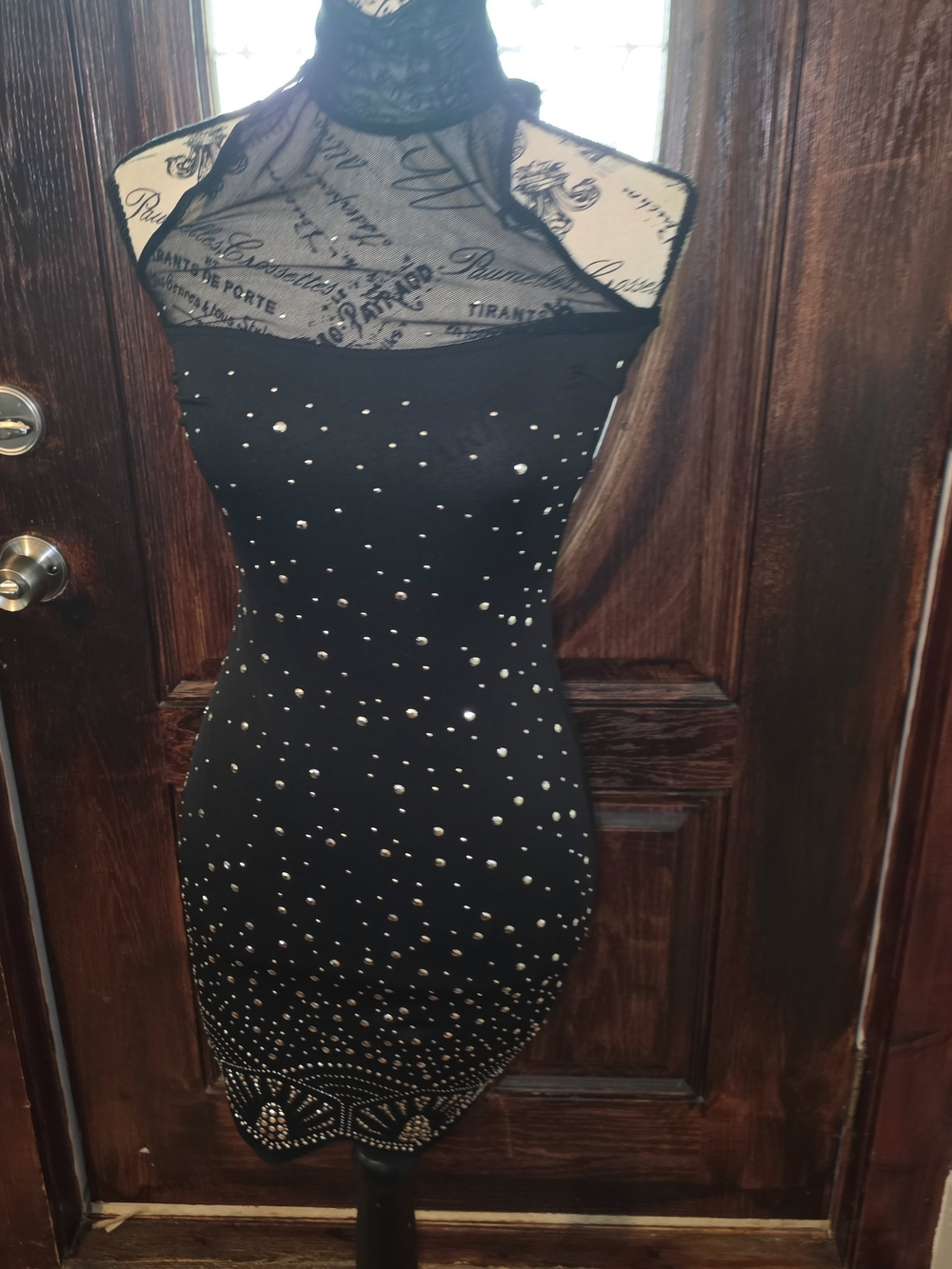 Rocawear's Black Embellished Hihh Mesh-Neck Bodycon Dress Size Small